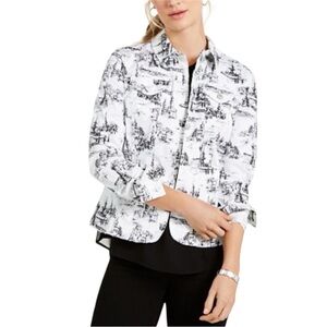 Charter Club White Black Jacquard Jacket "En Plein Air" French Toile Design XL